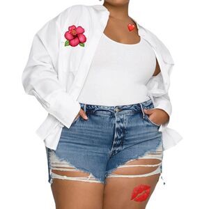 GOOD AMERICAN BOMBSHELL BLUE DISTRESSED RAW HEM SHORT PANTS PLUS SIZE 24